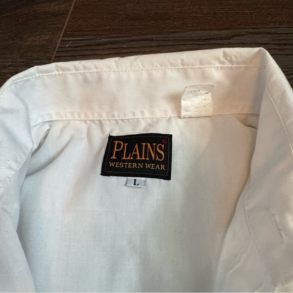 1990s Men’s White Pearl Snap Plain’s Western Wear Eagle Embroidered Dress Shirt - Picture 3 of 6